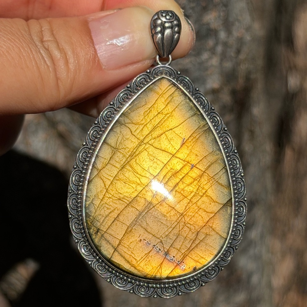 Sterling silver large statement golden labradorite pendant 0359 - Picture 3 of 8